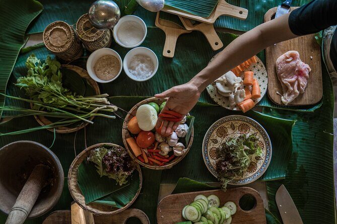 The Namkhan - Cooking Class - The garden part: picking vegetables in the organic gardens and greenhouses